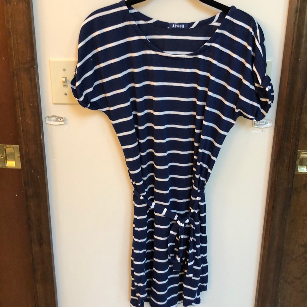 Navy and white striped dress